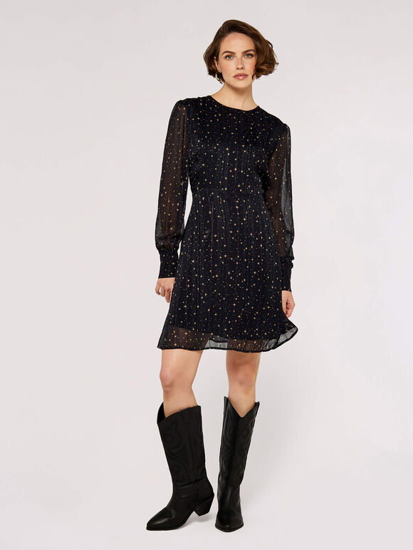 Mini Star Lurex Dress, Black, large