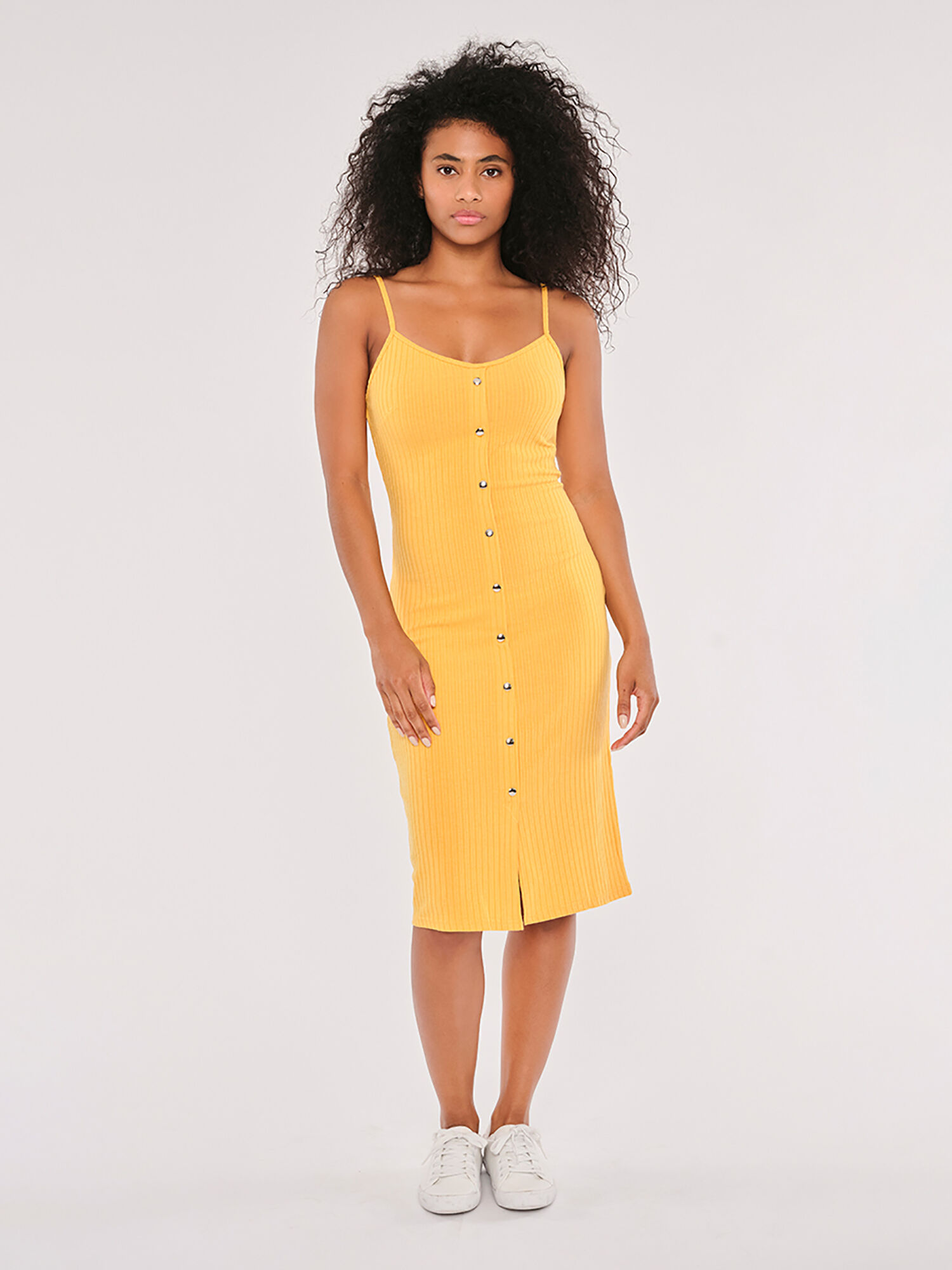 Mustard ribbed hotsell midi dress