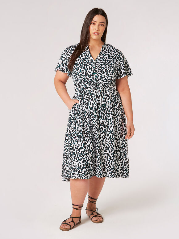 Curve Leopard Shirt Midi Dress, Cream, large