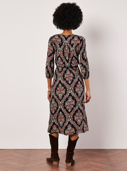 Ornate Paisley Wrap Midi Dress
