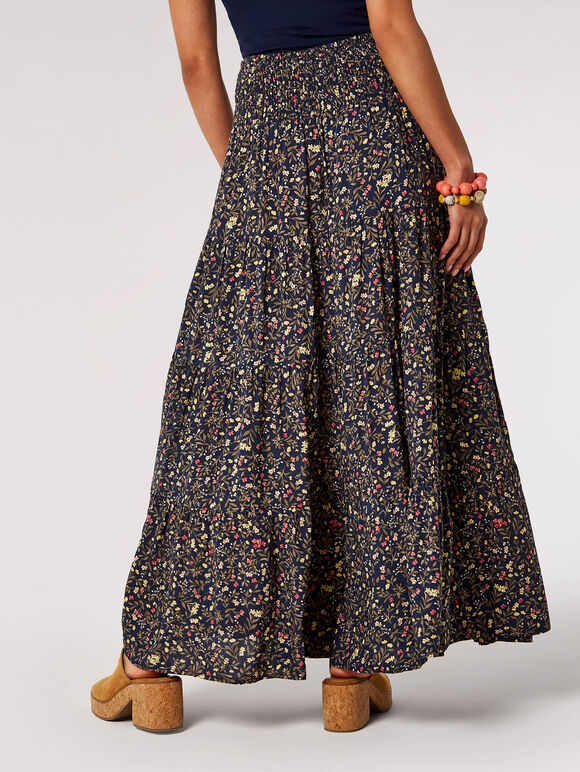 Floral Smock Maxi Skirt, Navy, large