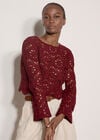 Boho Floral Cotton Crochet Top, Burgundy, large