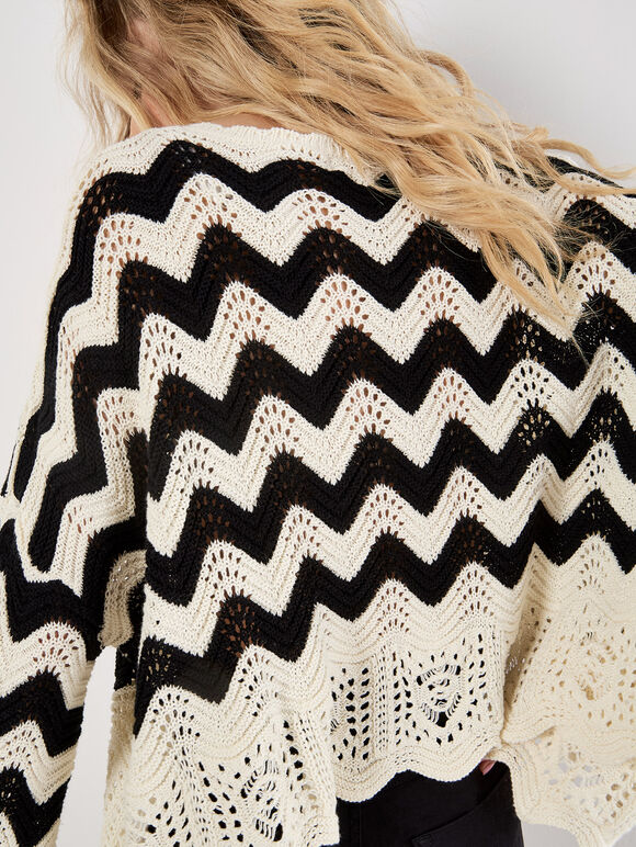 Chevron Scallop Boarder Jumper, Cream, large