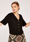 Button Front Crop Top, Black, large
