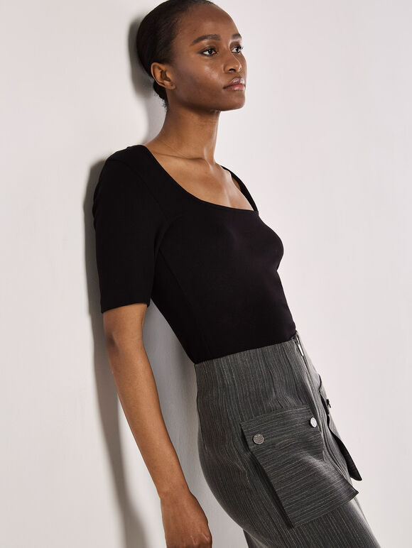 Pinstripe Cargo Midi Skirt, Black, large