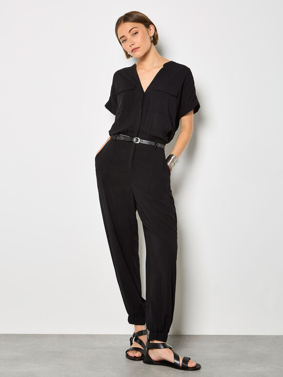 Soft Woven Utility Jumpsuit, Black, large