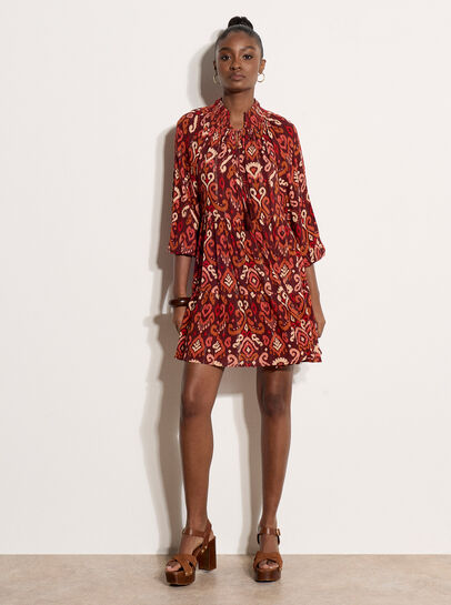 Shimmer Ikat Babydoll Midi Dress