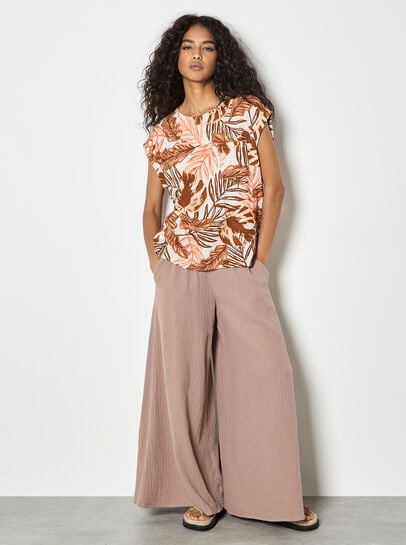 Tropical Leaf Woven T-Shirt