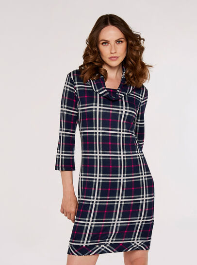 Checked Cowl Neck Dress
