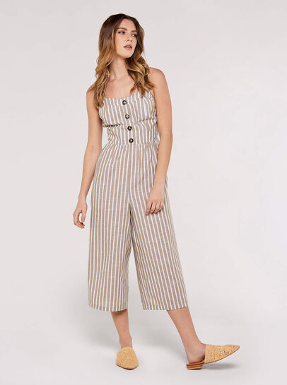 Striped Button Detailed Jumpsuit