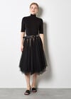 Reversible Tulle Stripe Knit Midi Skirt, Black, large