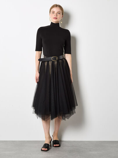Reversible Tulle Stripe Knit Midi Skirt