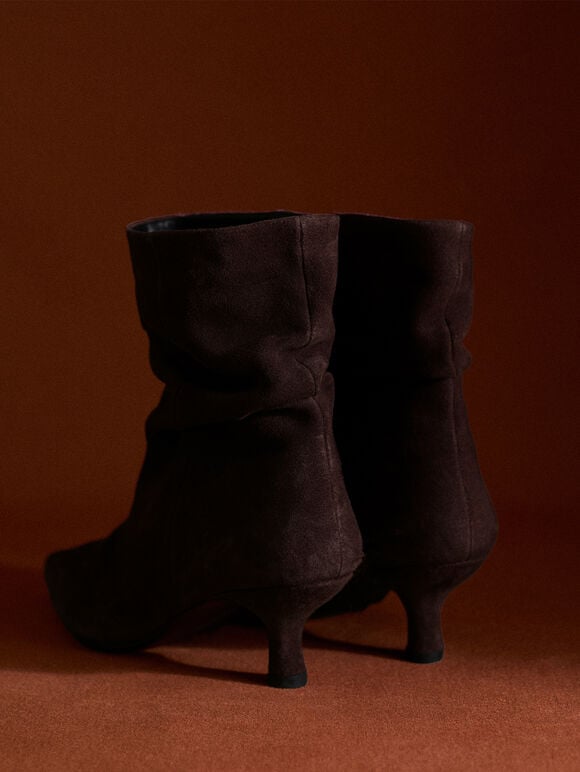 Slouchy Suede Kitten Heel Boots, Brown, large