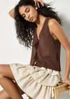 Linen Blend Ruffle Mini Skirt, Stone, large