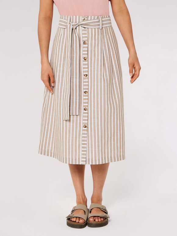 Striped Button Midi Skirt, Stone, large