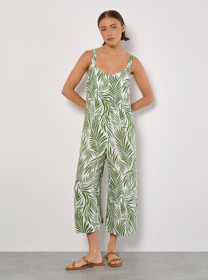 Leaf Print Wide Leg Jumpsuit