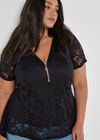 Lace Zip Front Top, Black, large