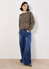 Ribbed Knit Leopard Jumper, Stone, large