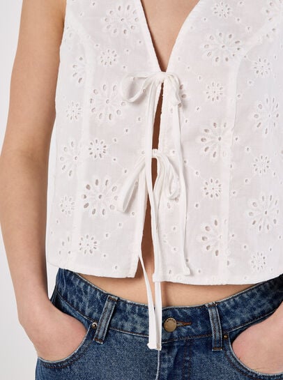 Broderie Anglaise Tie-Up Waistcoat