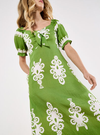 Folk Floral Print Midi Dress