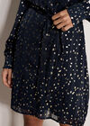 Gold Foil Spot Self-Stripe Mini Dress, Navy, large