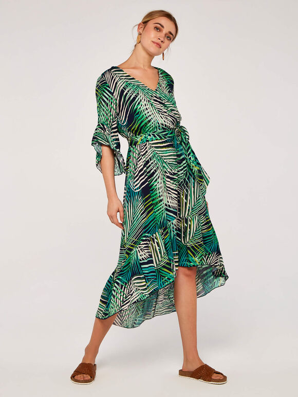 Tropical Leaf Ruffle Dress, Navy, large
