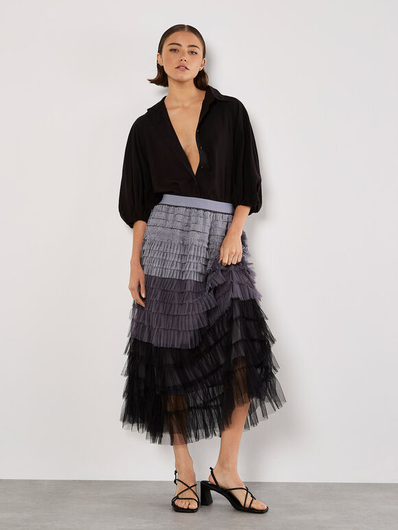Ombre Tulle Midaxi Skirt, Grey, large