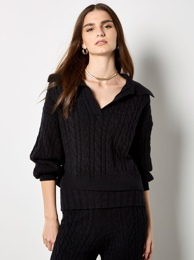 Twisted Cable Knit Crop Jumper, Black, large