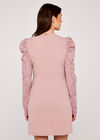 Sheer Puff Sleeve Bodycon Dress, Pink, large