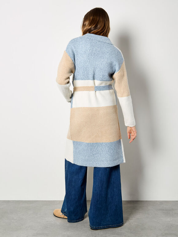 Colour Block Belted Coatigan, Stone, large