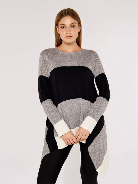 Statement Colourblock Waterfall Jumper, Gris, grand