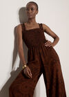 Kaleidoscope Shirred Wide-Leg Jumpsuit, Brown, large