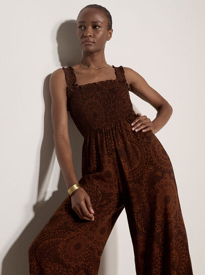 Kaleidoscope Shirred Wide-Leg Jumpsuit