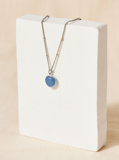 Silver Blue Stone Heart Necklace
