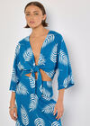 Tropical Leaf Tie Hem Crop Top, Blue, large