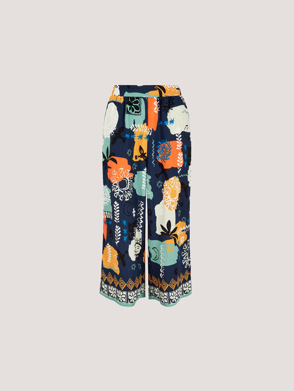 Colourful Sketch Print Culottes, Navy, large
