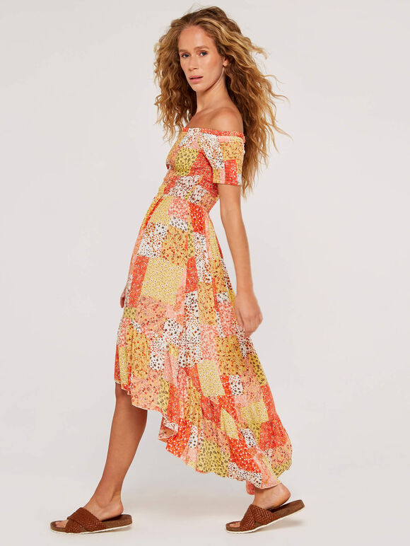 Patchwork Fusion Dress, Orange, large