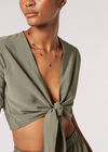 Textured Tie Waist Blouse, Khaki, large