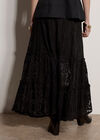 Cotton-Blend Lace Tiered Midi Skirt, Black, large