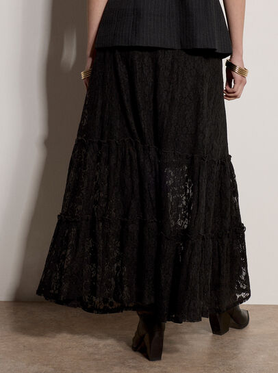 Cotton-Blend Lace Tiered Midi Skirt