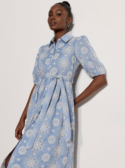 Broderie Anglaise Shirt Midi Dress