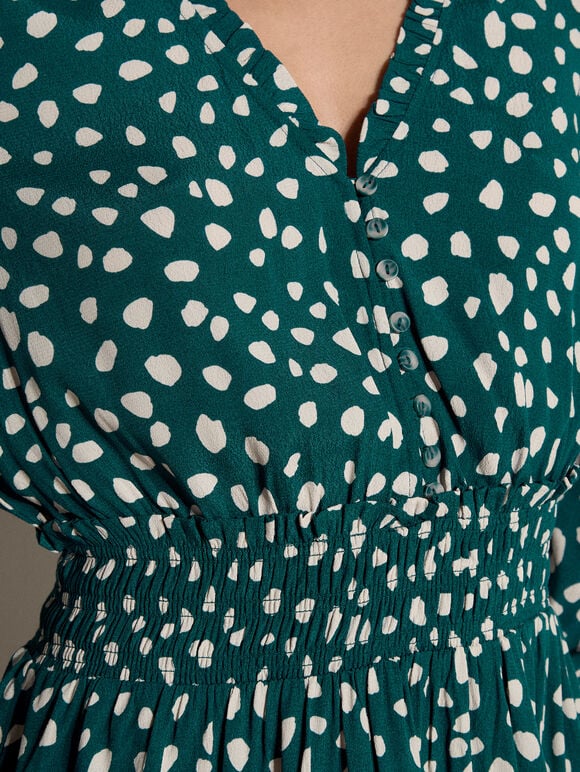Irregular Spot Crepe Mini Dress, Teal, large