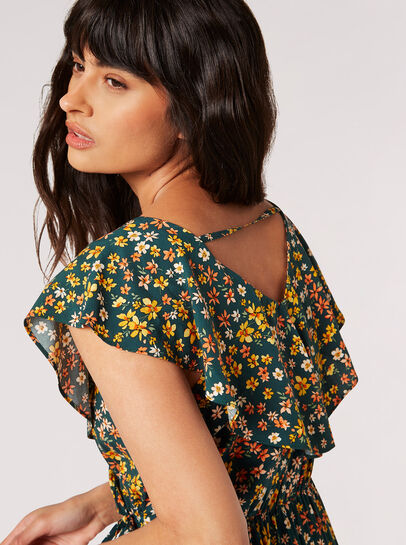 Ditsy Floral Ruffle Wrap Midi Dress