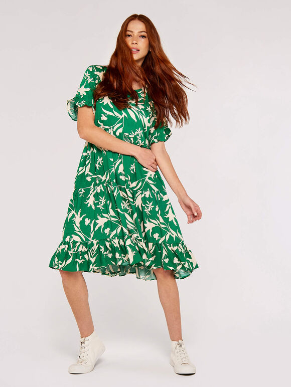 Floral Silhoutte Dress, Green, large
