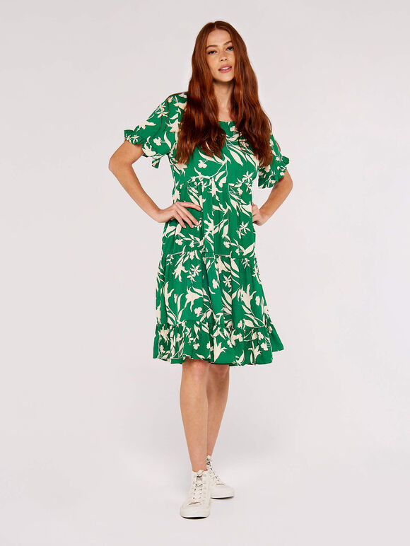 Floral Silhoutte Dress, Green, large