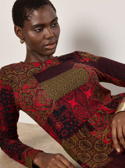 Folk Patchwork Jersey Knit Mini Dress