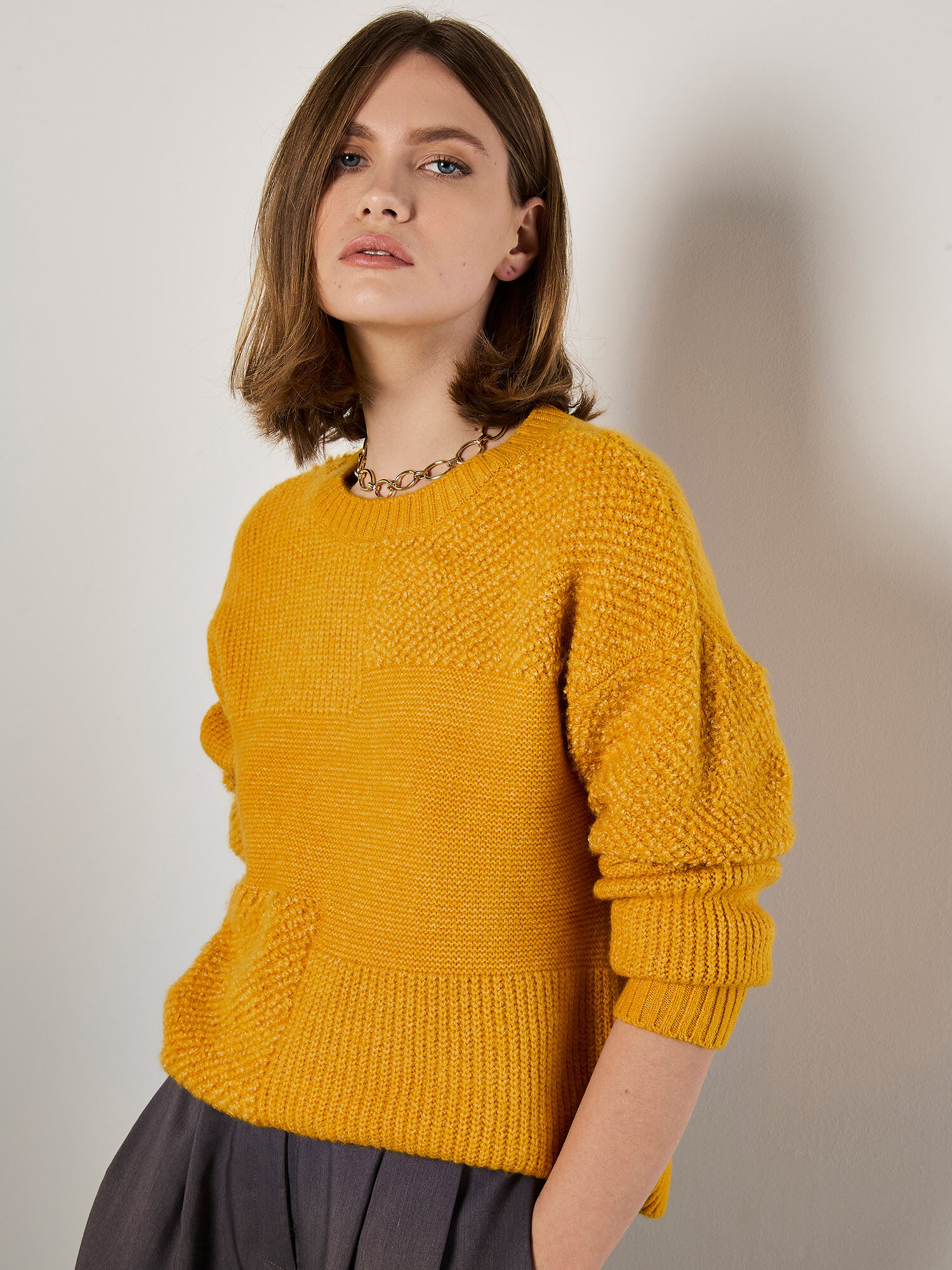 Mustard popcorn sweater online