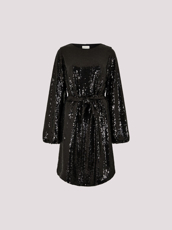Sequin Shift Mini Dress, Black, large
