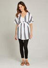 White Stripe Print Tunic Top , White, large