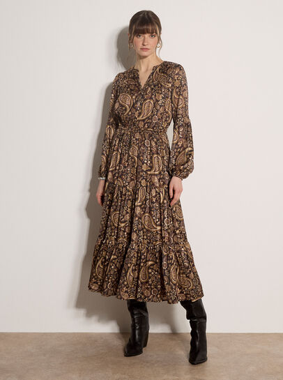Satin Shimmer Paisley Midi Dress